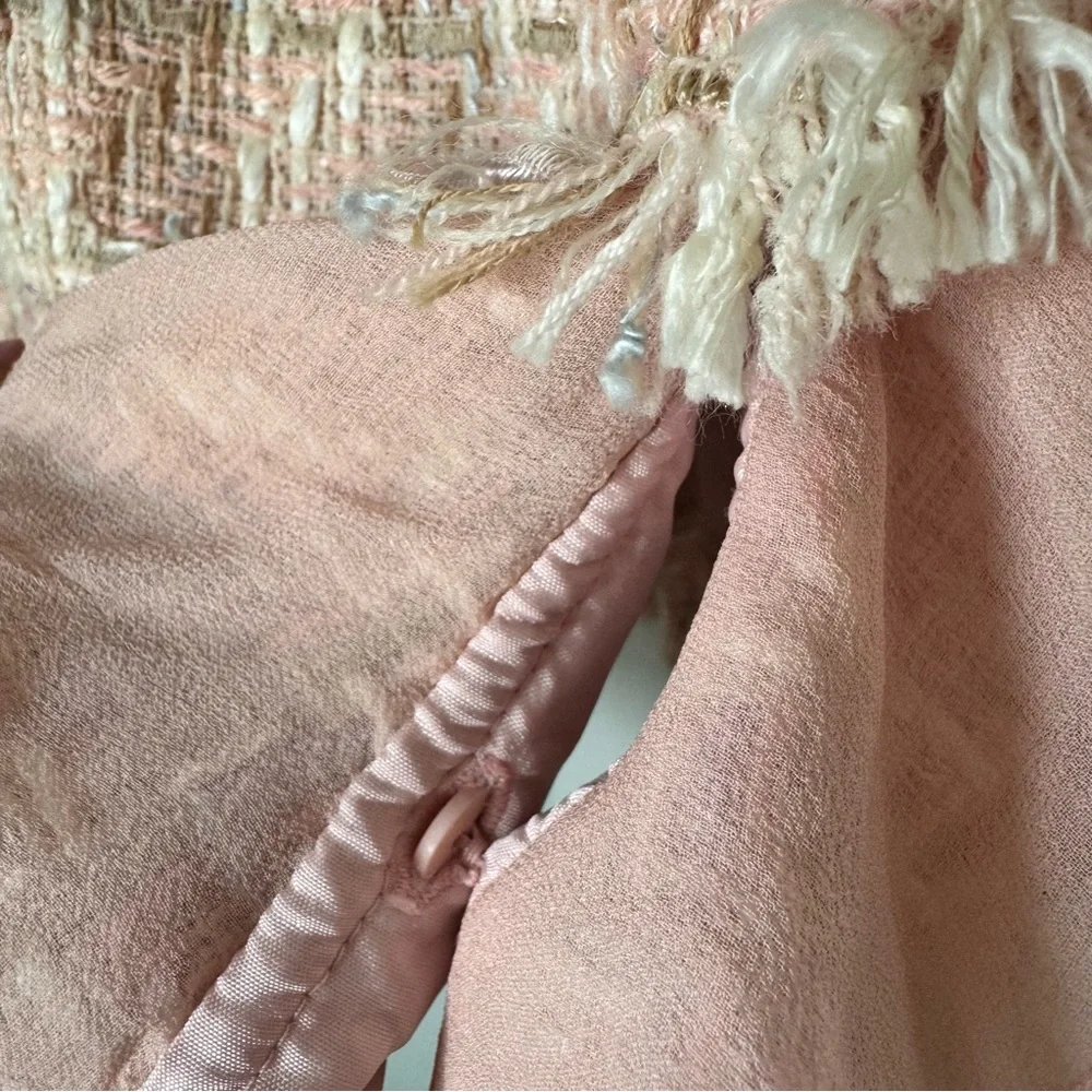 Vintage Albert Nipon Coral Pink Tweed Jacket Size 8 Wool Silk Accents Floral Pin - Picture 5 of 16